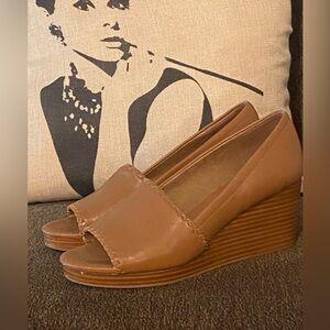 Jack Rogers Palmer leather stacked wedge heel sandal peep toe size 8